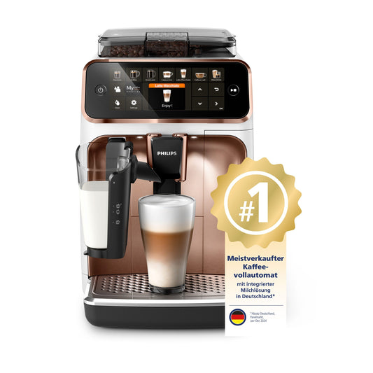 Series 5400 EP5443/70 Espressomaschine, LatteGo Milchsystem, AquaClean Filter, 12 Kaffeespezialitäten und 4 Benutzerprofilen - Weiß/Roségold