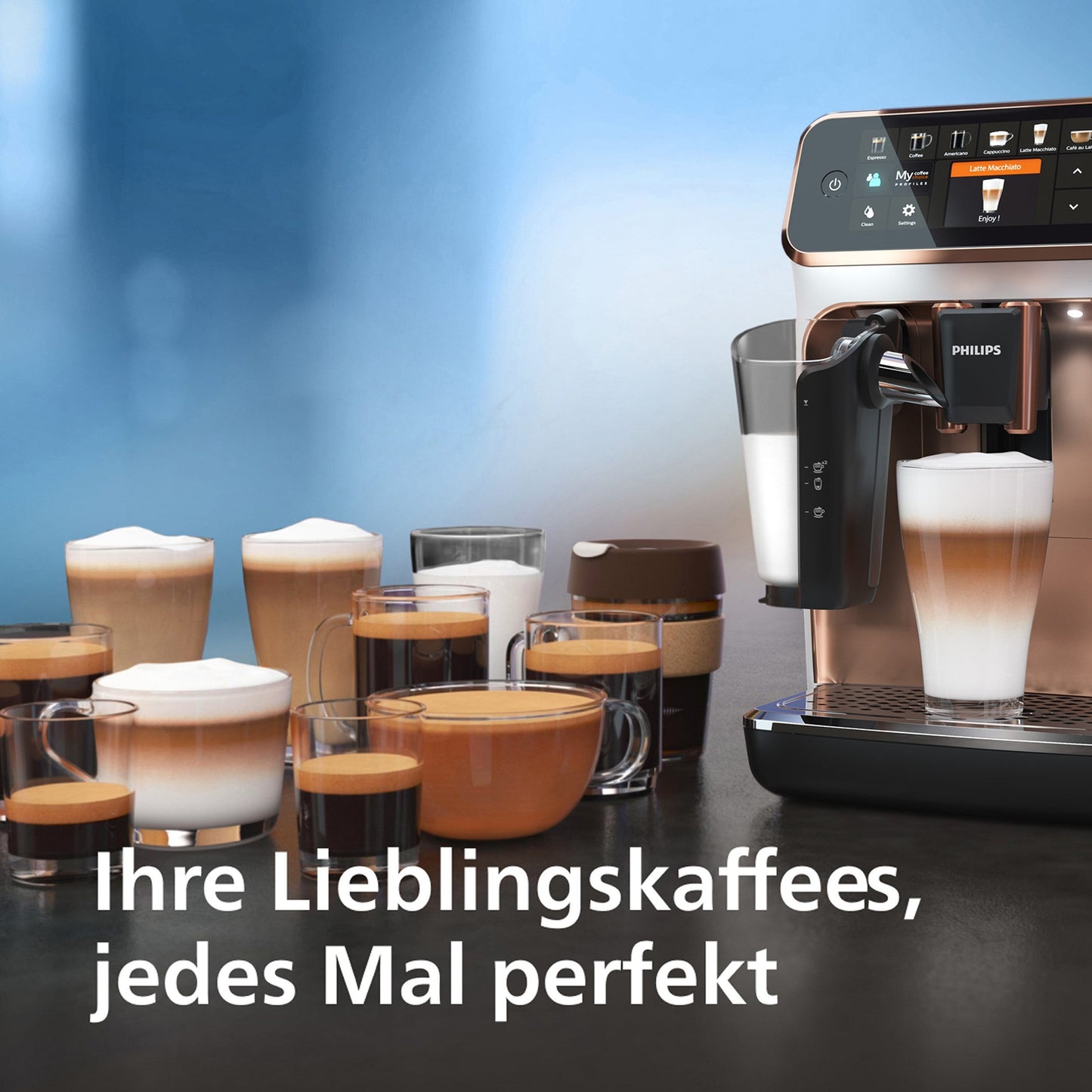 Series 5400 EP5443/70 Espressomaschine, LatteGo Milchsystem, AquaClean Filter, 12 Kaffeespezialitäten und 4 Benutzerprofilen - Weiß/Roségold